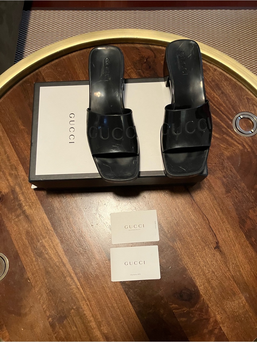 Gucci Plastique Embossed Rubber Platform Sandals Black Size EU 37 US 6.5 624730